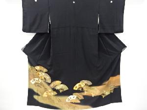 リサイクル　扇に松・菊・橘模様刺繍留袖(比翼付き)